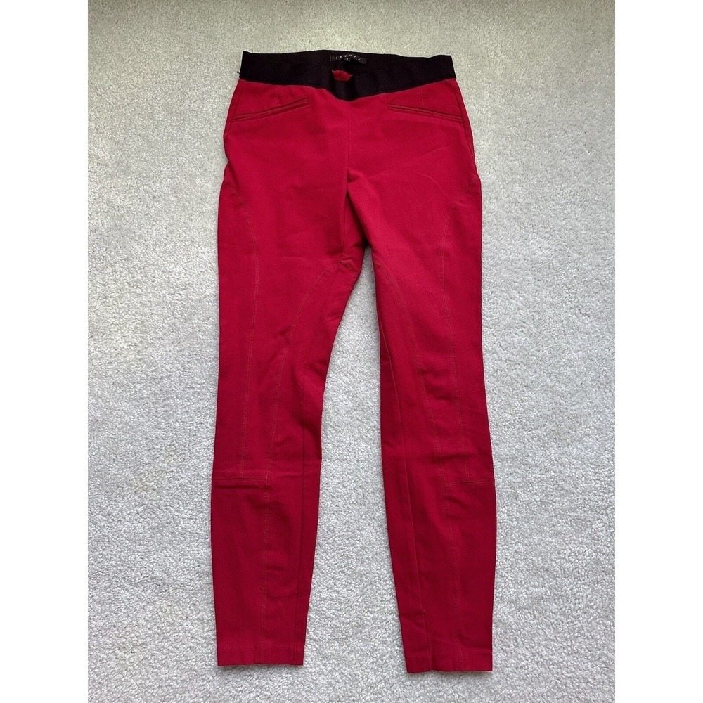 Theory Women'S Red Mid Rise Elastic Waist Stretched Pull-On Pants Size 2